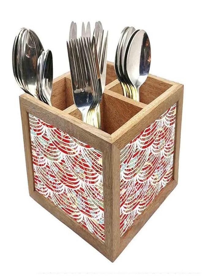 Nutcase Wooden Cutlery Stand Holder Silverware Caddy Spoons Forks Knives Organizer for Dining Table & Kitchen -Made in India-Spoons NOT Included - Floral Waves - Image 5